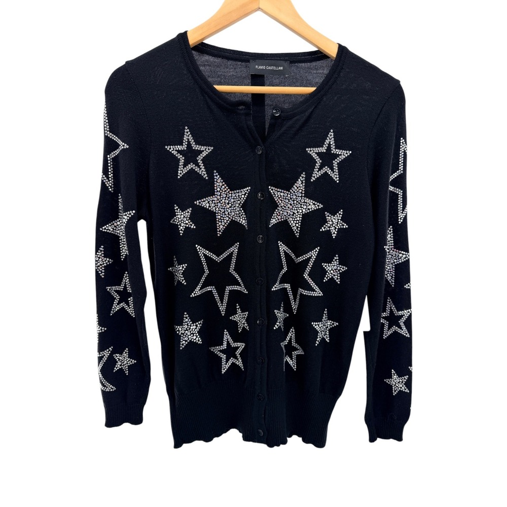 Flavio Castellani Star Rhinestone Cardigan IT 44 US 8 Celestial Glam Rock Goth